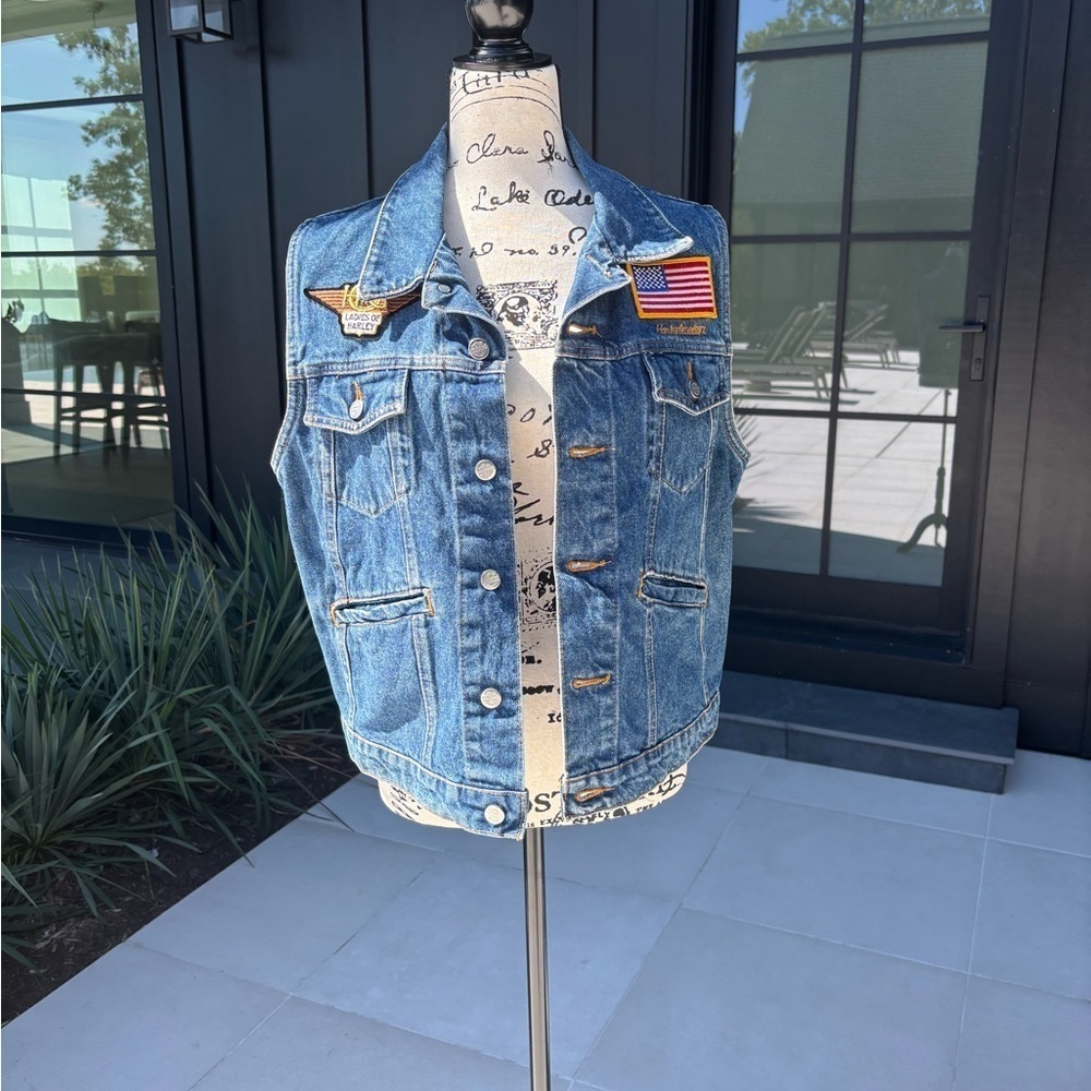 Women’s Vintage Harley-Davidson Denim Vest Small | American Legend | Biker Patch